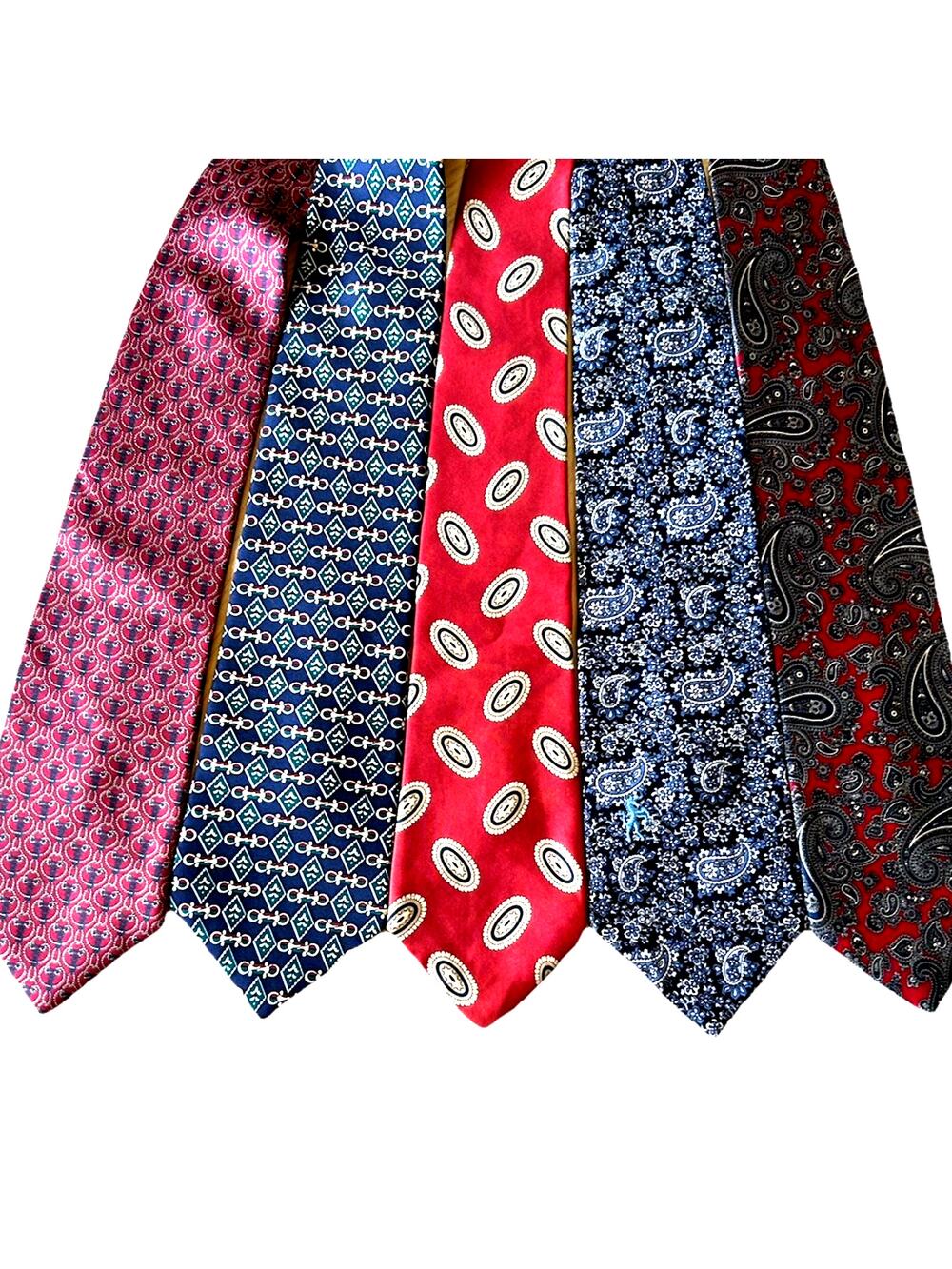 5 VTG Silk Ties Paisley Chains Retro Grandpacore Old Money Ivy League 80s USA